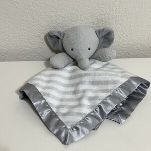 Cloud Island Gray Striped Elephant Security Blanket Lovey Lovie Satin Trim Back